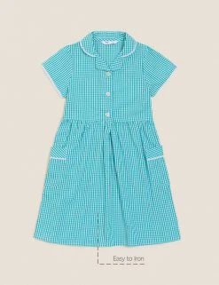 M&S Collection Dresses Girls' Pure Cotton Gingham School Dress (2-14 Yrs) -Cheap School Uniform Store SD 04 T76 6481 J0 X EC 90