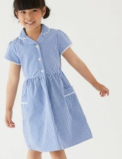 M&S Collection Dresses Girls' Pure Cotton Gingham School Dress (2-14 Yrs)