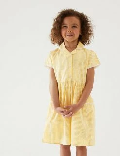 M&S Collection Dresses Girls' Pure Cotton Gingham School Dress (2-14 Yrs) -Cheap School Uniform Store SD 04 T76 6481 R0 X EC 0