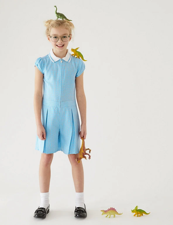 Girls' Gingham Pleated Zip School Playsuit (2-14 Yrs) Dresses Girls' Gingham Pleated Zip School Playsuit (2-14 Yrs) -Cheap School Uniform Store SD 04 T76 6482 E1 X EC 0