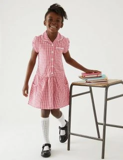 M&S Collection 2pk Girls' Cotton Plus Fit School Dresses -Cheap School Uniform Store SD 04 T76 6487P B0 X EC 0