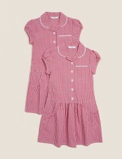 M&S Collection 2pk Girls' Cotton Plus Fit School Dresses -Cheap School Uniform Store SD 04 T76 6487P B0 X EC 90