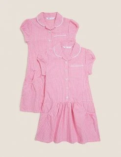 M&S Collection 2pk Girls' Cotton Gingham School Dresses (2-14 Yrs) -Cheap School Uniform Store SD 04 T76 6487 A0 X EC 90