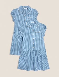 M&S Collection 2pk Girls' Cotton Gingham School Dresses (2-14 Yrs) -Cheap School Uniform Store SD 04 T76 6487 E1 X EC 90