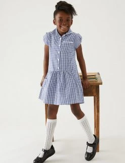 M&S Collection 2pk Girls' Cotton Gingham School Dresses (2-14 Yrs) -Cheap School Uniform Store SD 04 T76 6487 F0 X EC 0