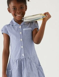 M&S Collection 2pk Girls' Cotton Gingham School Dresses (2-14 Yrs) -Cheap School Uniform Store SD 04 T76 6487 F0 X EC 1