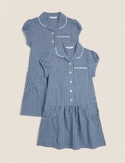 M&S Collection 2pk Girls' Cotton Gingham School Dresses (2-14 Yrs) -Cheap School Uniform Store SD 04 T76 6487 F0 X EC 90