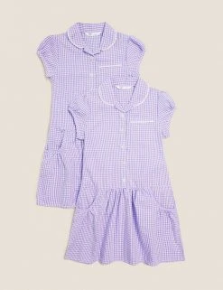 M&S Collection 2pk Girls' Cotton Gingham School Dresses (2-14 Yrs) -Cheap School Uniform Store SD 04 T76 6487 G0 X EC 90