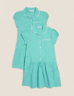 M&S Collection 2pk Girls' Cotton Gingham School Dresses (2-14 Yrs) -Cheap School Uniform Store SD 04 T76 6487 J0 X EC 90