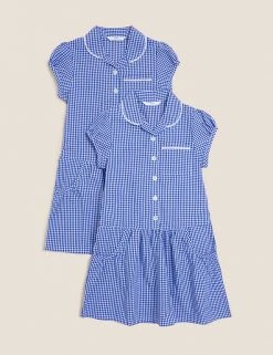 M&S Collection 2pk Girls' Cotton Gingham School Dresses (2-14 Yrs) -Cheap School Uniform Store SD 04 T76 6487 O4 X EC 90
