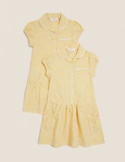 M&S Collection 2pk Girls' Cotton Gingham School Dresses (2-14 Yrs) -Cheap School Uniform Store SD 04 T76 6487 R0 X EC 90