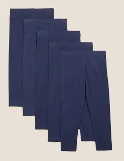 M&S Collection 5pk Cotton Rich Plain Leggings (2-7 Yrs)