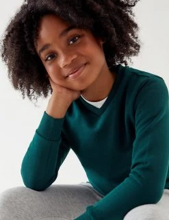 M&S Collection Jumpers Cotton Unisex V-Neck Sweatshirt (2-16 Yrs) -Cheap School Uniform Store SD 04 T93 2275 EE X EC 1