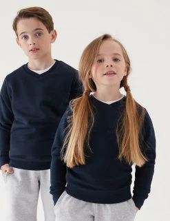 M&S Collection Jumpers Cotton Unisex V-Neck Sweatshirt (2-16 Yrs) -Cheap School Uniform Store SD 04 T93 2275 F3 X EC 0