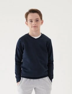 M&S Collection Jumpers Cotton Unisex V-Neck Sweatshirt (2-16 Yrs) -Cheap School Uniform Store SD 04 T93 2275 F3 X EC 1
