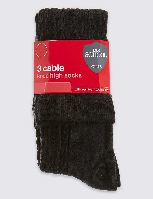 3pk of Cable Knee High Socks M&S Collection 3pk Of Cable Knee High Socks -Cheap School Uniform Store SD 4 T64 8074A Y0 X EC 1